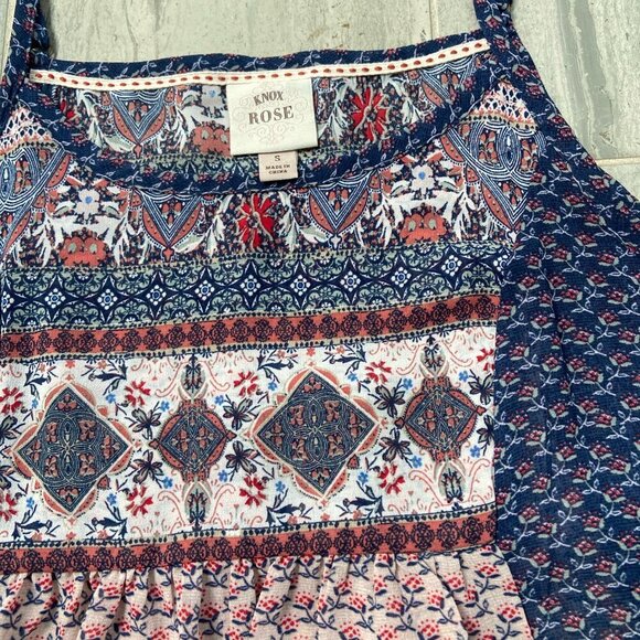 Knox Rose Floral Oversized Flowy Spaghetti Strap Blouse Navy Crochet Hem Small - Picture 3 of 10